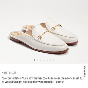 Sam Edelman Cream Leather Slip-On Mules with Gold Horsebit